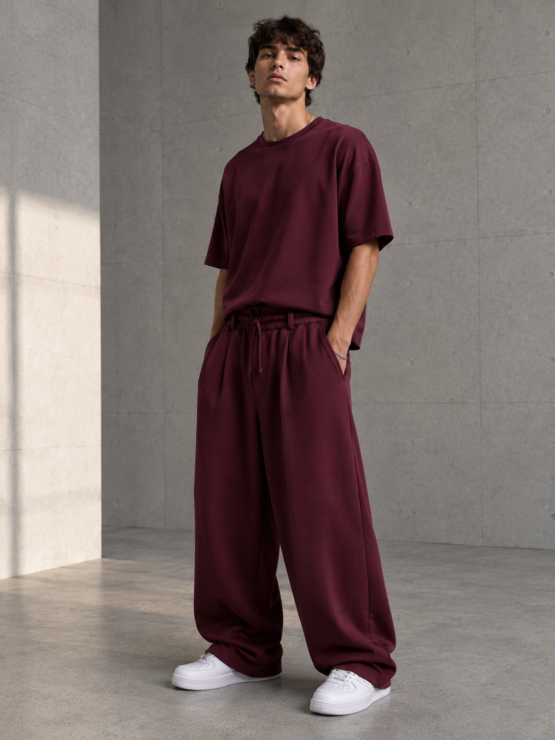 Bordo Oysho Baggy Pantolon — görsel 1