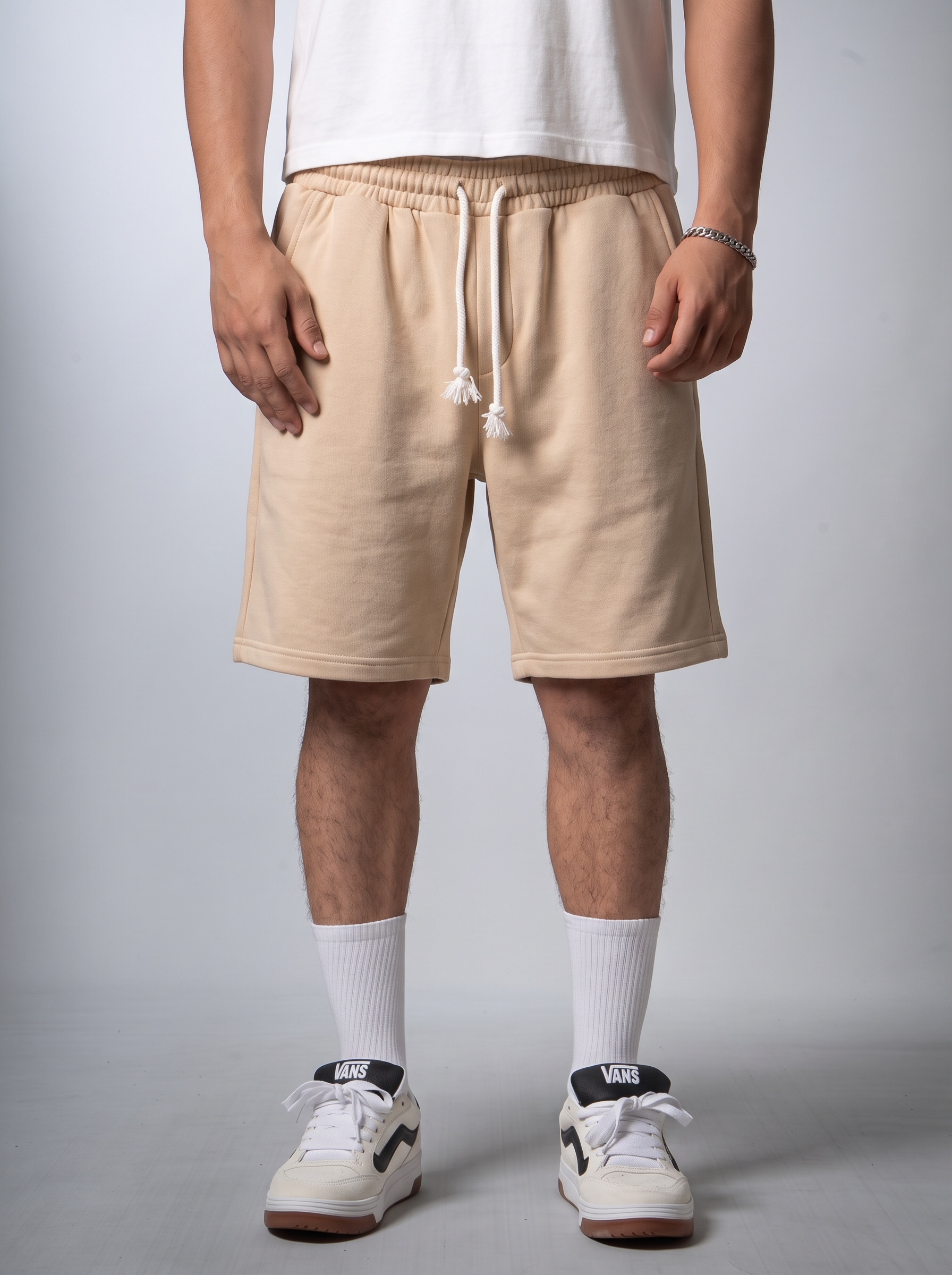 Bej Diagonal Baggy Şort — görsel 1